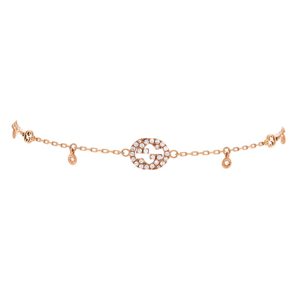 Gucci Interlocking G Chain Bracelet 18K Rose Gold with Diamonds